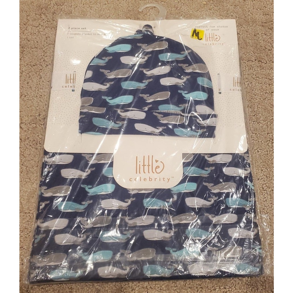 Little Celebrity Whale Hat and Swaddling Blanket Combo New In Package